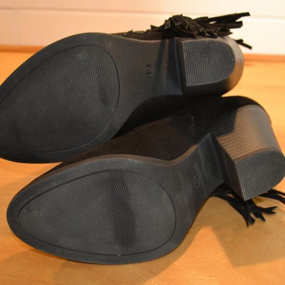 Western Fringe Chelsea Black vegan suede southwestern ankle boot booties size 6 - Picture 12 of 16